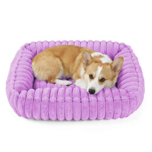 Exclusivo Mezcla Ribbed Plush Cuddler Dog Bed, 24"x20" Calming Pet Bed with Non-Slip Bottom for Medium Dogs, Machine Washable, Purple