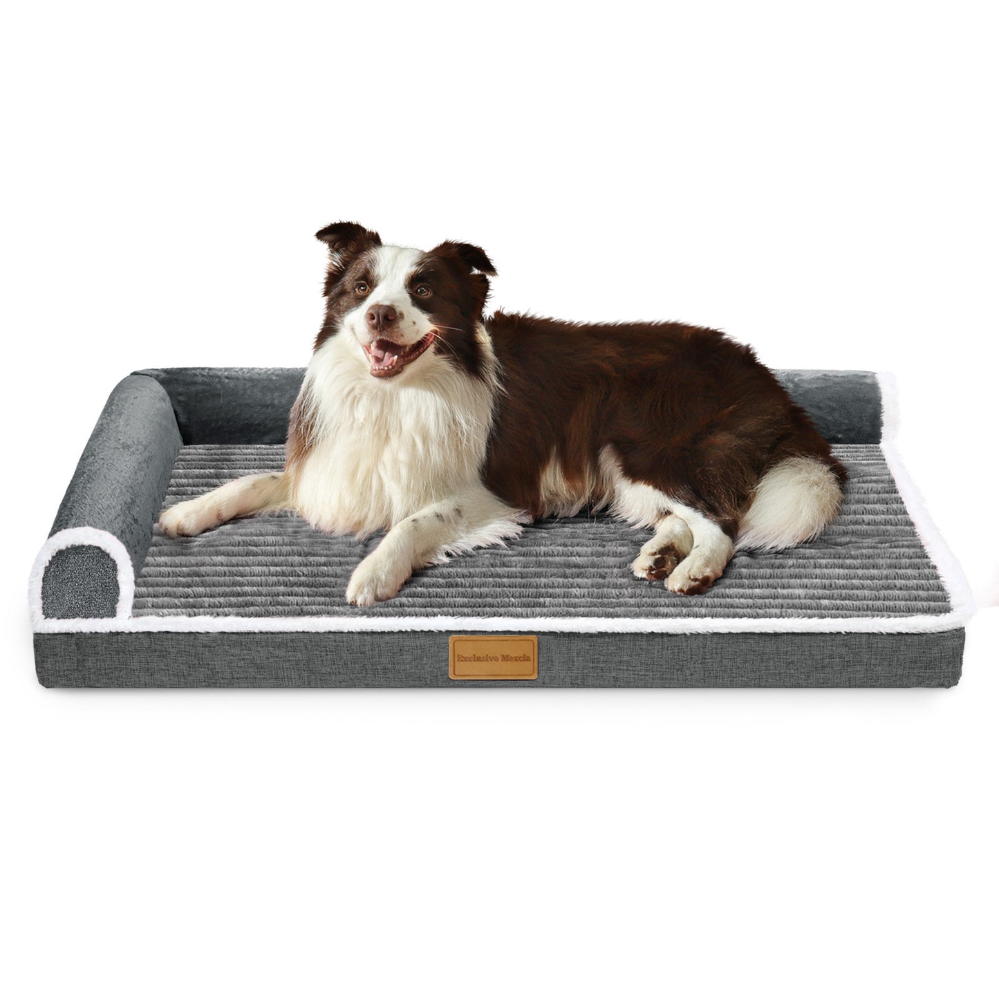Exclusivo Mezcla Large Orthopedic Dog Bed, Luxury Striped Jacquard Pet Bed Sofa, Waterproof and Washable, 42"×28", Grey