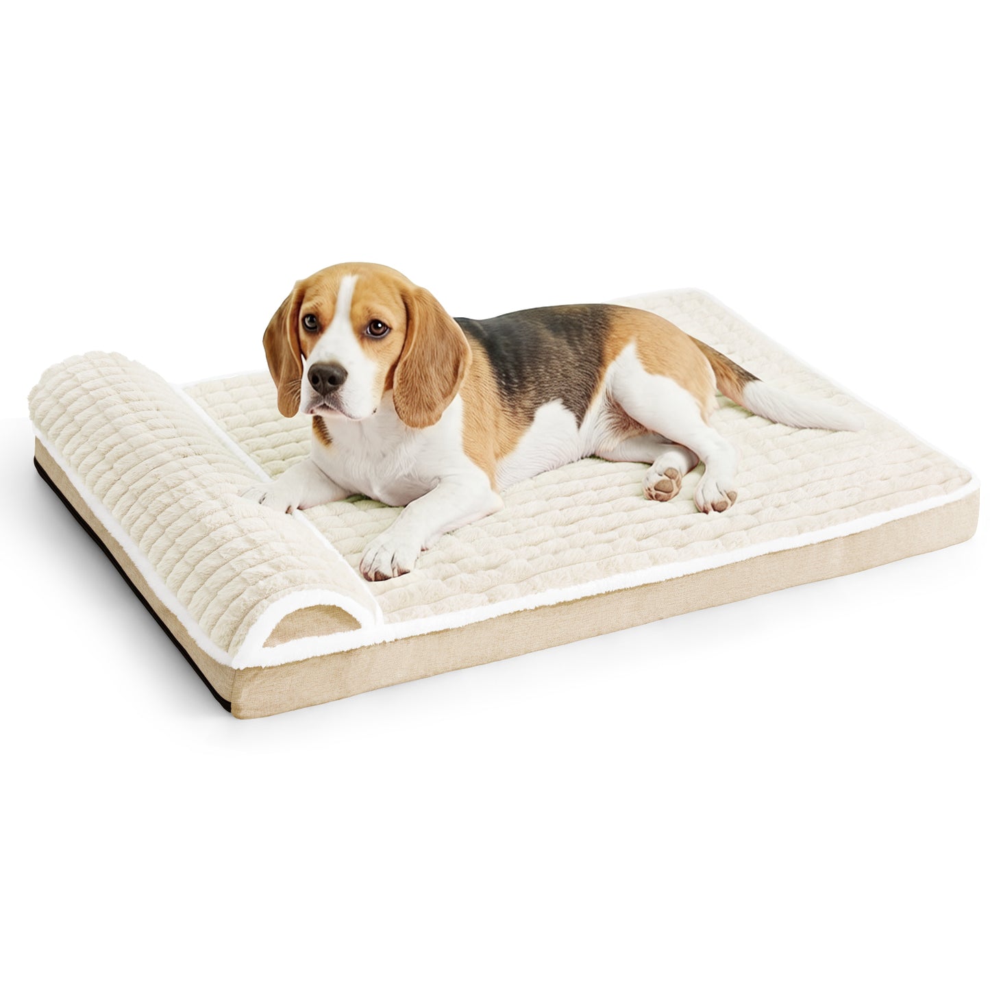 Exclusivo Mezcla Orthopedic Dog Bed with Head Pillow for Medium and Large Dogs, Removable and Machine-Washable Cover, 36"X24", Ivory