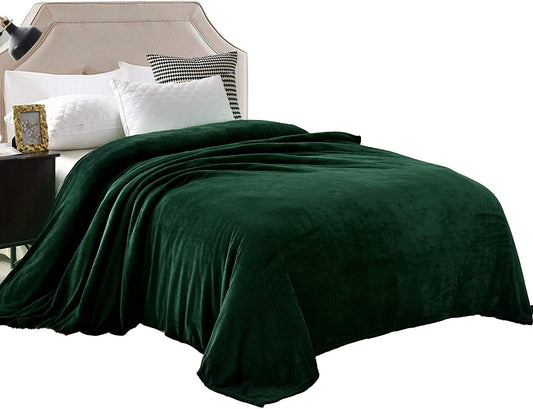 Exclusivo Mezcla Queen Size Velvet Flannel Fleece Plush Queen Size Bed Blanket as Bedspread/Coverlet/Bed Cover (90" x 90", Forest Green) - Soft, Lightweight, Warm and Cozy
