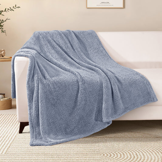 Exclusivo Mezcla Soft Fleece Throw Blanket for Couch, Super Soft Velvet Plush Bed Blanket, Fuzzy Cozy Blankets for All Seasons, 50x60 Inches, Stone Blue Blanket