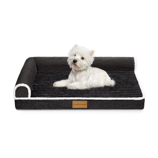 Exclusivo Mezcla Orthopedic Pet Bed for Medium Dogs, 36"X24" Waterproof L Shaped Sofa Dog Bed, Black