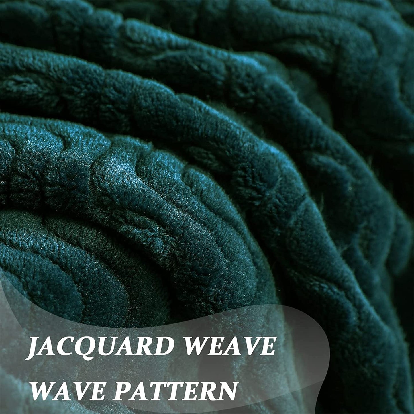 Exclusivo Mezcla Large Flannel Fleece Throw Blanket, Jacquard Weave Wave Pattern (50" x 70", Forest Green) - Soft, Warm, Lightweight and Decorative