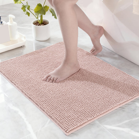 Exclusivo Mezcla Bathroom Rugs Mat 17x24, Extra Soft Absorbent Chenille Bath Rugs Mat, Quick Dry, Machine Washable Bath Mats for Bathroom Floor, Shower, Home Decor, Pink