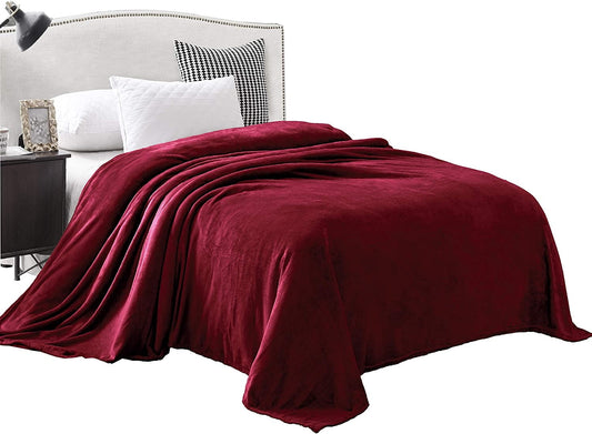 Exclusivo Mezcla Twin Size Flannel Fleece Velvet Plush Bed Blanket as Bedspread, Coverlet, Bed Cover (90x66 inches, Deep Red) Soft, Lightweight, Warm and Cozy