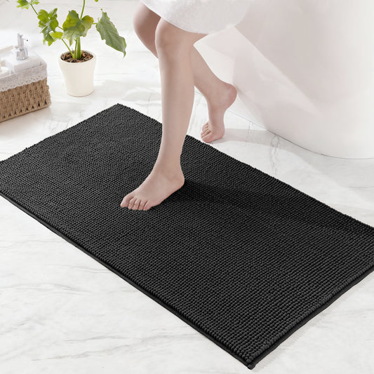 Exclusivo Mezcla Bathroom Rugs Mat 24x47, Extra Soft Absorbent Chenille Bath Rugs Mat, Quick Dry, Machine Washable Bath Mats for Bathroom Floor, Shower, Home Decor, Black
