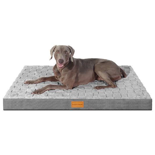 Exclusivo Mezcla Checkered Orthopedic XXL Dog Bed for Extra Large Dogs 48''X30'', Waterproof Removable Washable Cover,Egg Crate Foam Pet Bed Mat, Grey