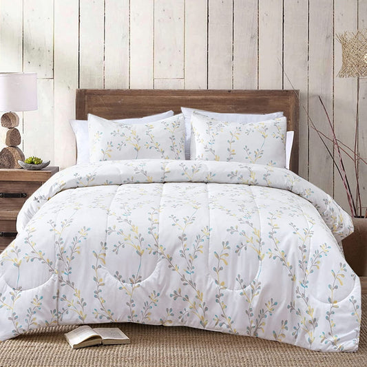 Exclusivo Mezcla 3-Piece Floral Queen Comforter Set, Microfiber Bedding Down Alternative Comforter for All Seasons with 2 Pillow Shams, White