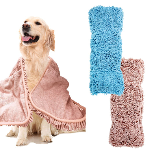 2 Pack Luxury Absorbent Dog Towels, (35"x15") Extra Large Microfiber Quick Drying Dog Shammy with Hand Pockets Pet Towel for Dog and Cat, Machine Washable (Blue+Pink)