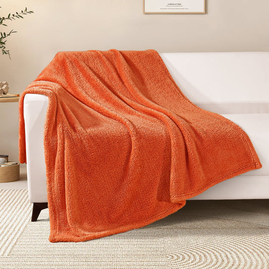 Exclusivo Mezcla Soft Fleece Throw Blanket for Couch, Super Soft Velvet Plush Bed Blanket, Fuzzy Cozy Blankets for All Seasons, 50x60 Inches, Burnt Orange Blanket