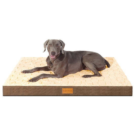 Exclusivo Mezcla Checkered Orthopedic XXL Dog Bed for Extra Large Dogs 48''X30'', Waterproof Removable Washable Cover,Egg Crate Foam Pet Bed Mat, Brown