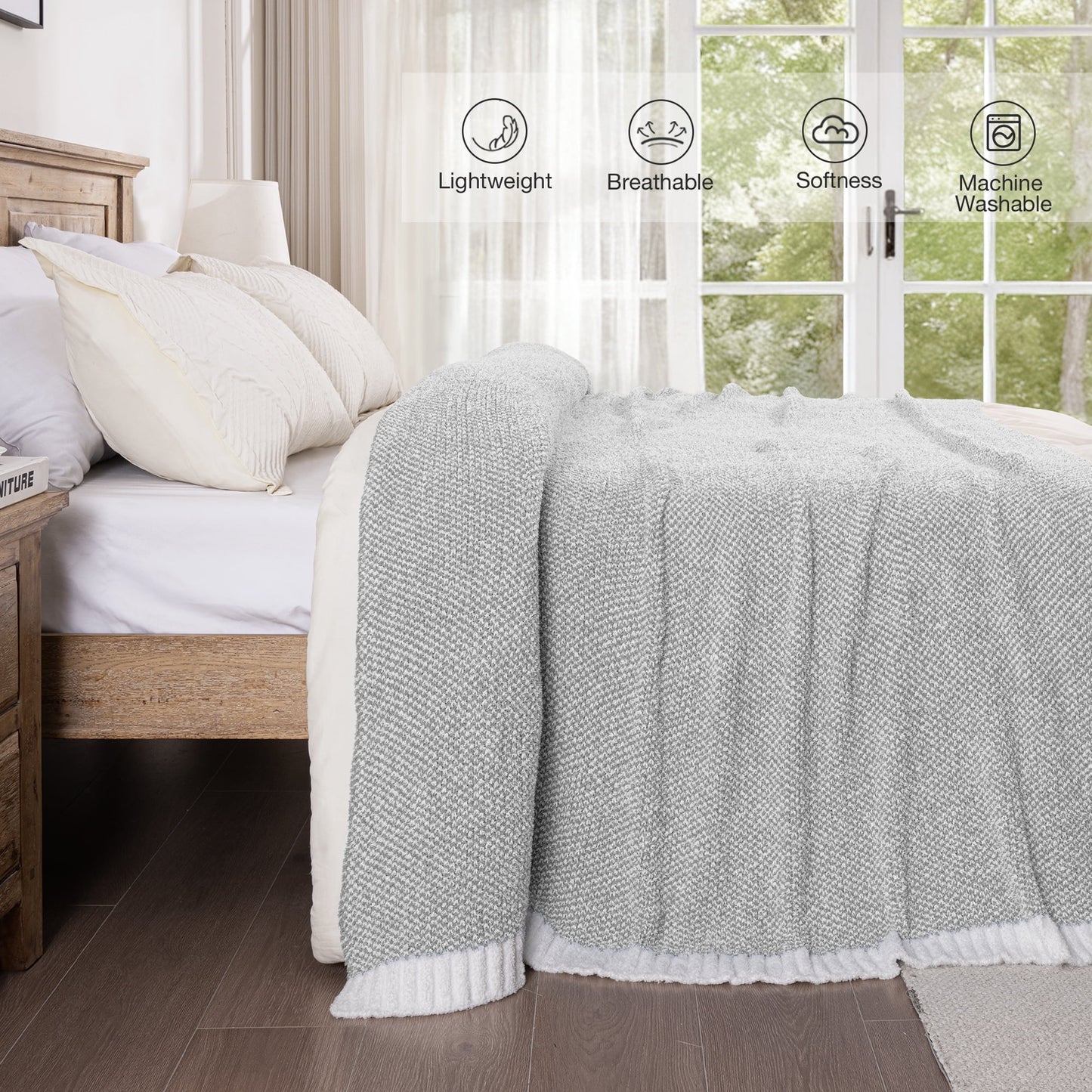 Exclusivo Mezcla Knit Blanket for Bed Twin Size, Ultra Soft Cozy Fluffy Blanket, Lightweight Fuzzy Throw for Couch and Bed, Mixed Grey, 60"x80"