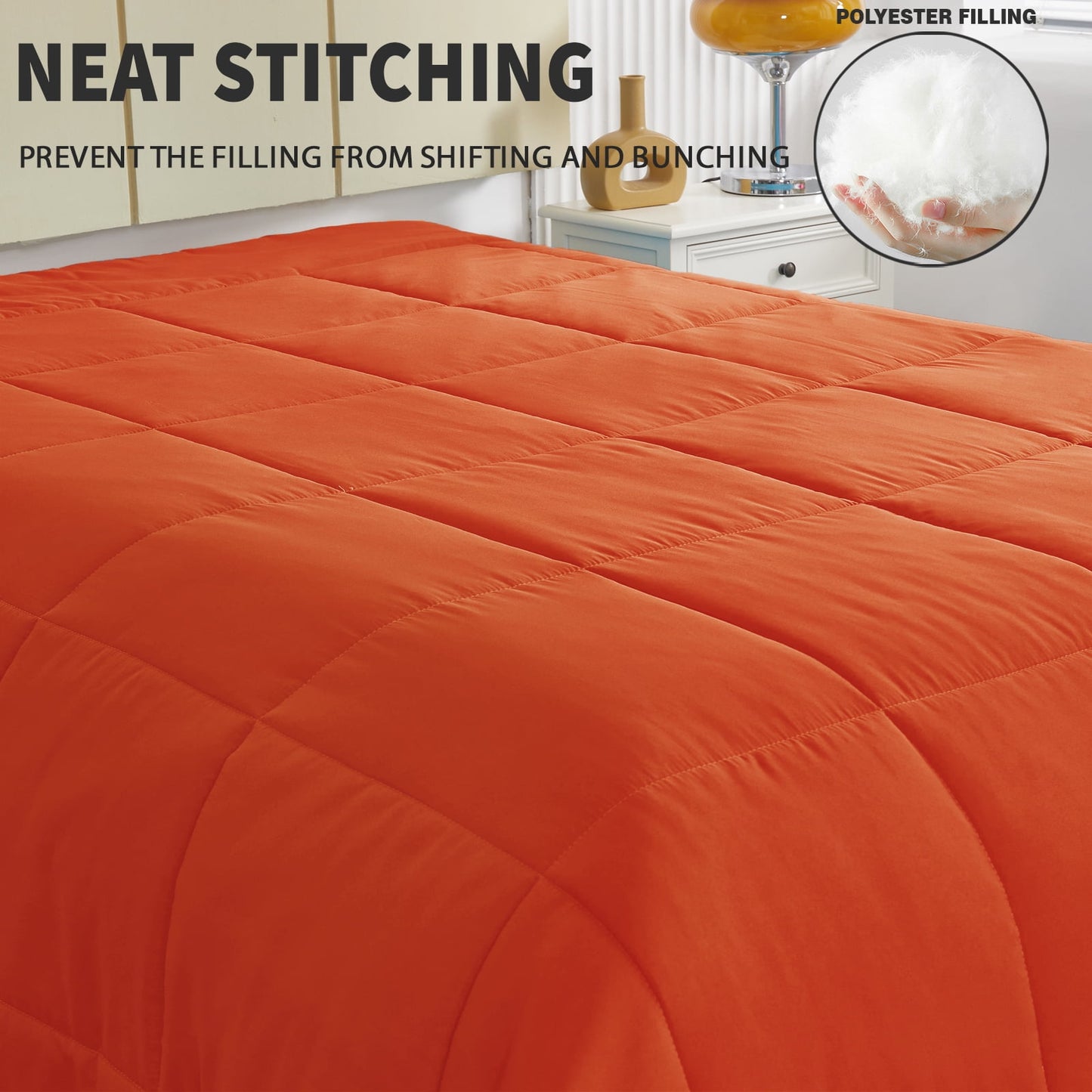 Exclusivo Mezcla Lightweight Reversible 3-Piece Comforter Set All Seasons, Down Alternative Comforter with 2 Pillow Shams, King Size, Burnt orange/Brich beige