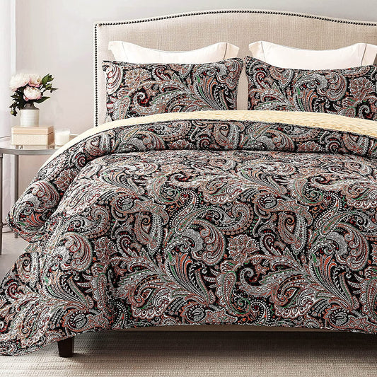 Exclusivo Mezcla Paisley Quilt Set King Size, 3-Piece Reversible Quilt Bedding Set with Decoractive Colorful Boho Pattern (2 Pillow Shams), Lightweight and Soft Bedspread Coverlets