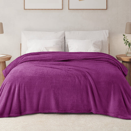 Exclusivo Mezcla King Size Flannel Fleece Blanket, Super Soft Velvet Plush Bed Blanket, Fuzzy Cozy Blankets for All Seasons, 90x104 Inches, Purple Blanket