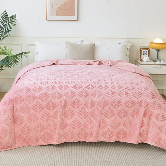 Exclusivo Mezcla Twin size Blanket for Bed, Super Soft and Warm Pink Blankets for All Seasons, Flannel Fleece Leaves Pattern Bed Blanket, Plush Fuzzy and Thick, 60x80 Inch