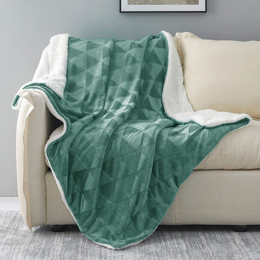 Exclusivo Mezcla 50" x 70" Large Throw Blanket, Reversible Brushed Flannel Fleece& Plush Sherpa Blanket(Celadon)- Decorative, Lightweight, Soft and Warm