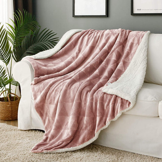 Exclusivo Mezcla 50" x 70" Large Throw Blanket, Reversible Brushed Flannel Fleece& Plush Sherpa Blanket(Pink)- Decorative, Lightweight, Soft and Warm