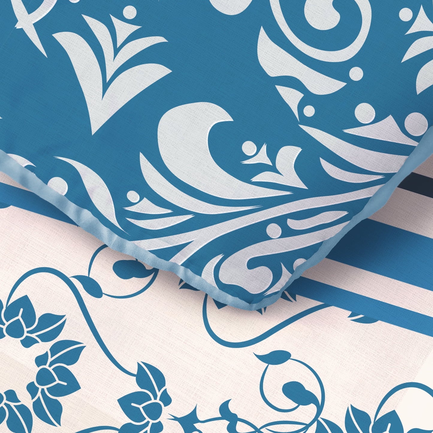 Exclusivo Mezcla 3-Piece Boho Striped Queen Size Comforter Set, Microfiber Bedding Down Alternative Comforter for All Seasons with 2 Pillow Shams, Blue