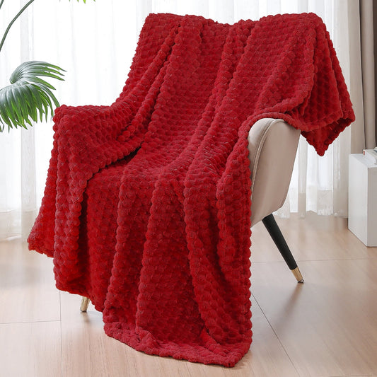 Exclusivo Mezcla Extra Large Soft Fleece Throw Blanket, 50x70 Inches 3D Clouds Stylish Jacquard Throw Blanket for Couch, Cozy Soft Lightweight for All Season, Deep Red Blanket