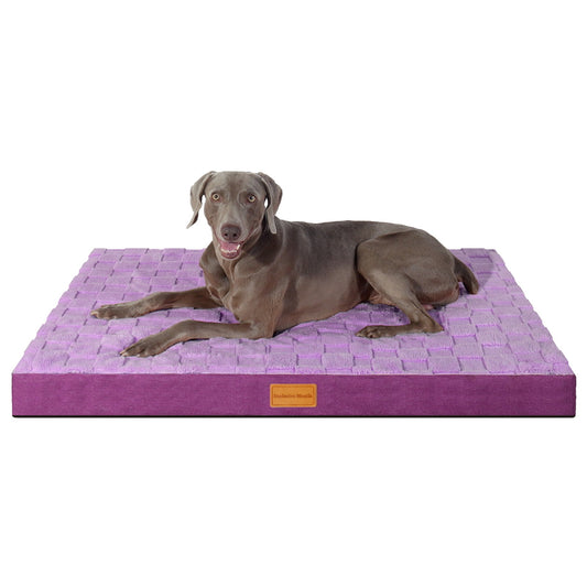 Exclusivo Mezcla Checkered Orthopedic XXL Dog Bed for Extra Large Dogs 48''X30'', Waterproof Removable Washable Cover,Egg Crate Foam Pet Bed Mat, Purple