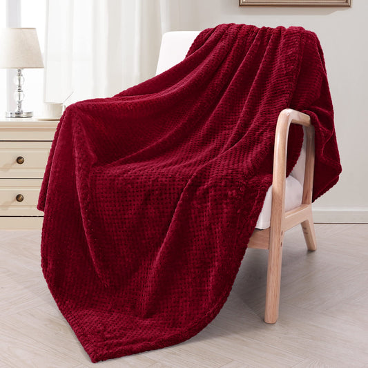 Exclusivo Mezcla Waffle Textured Extra Large Fleece Blanket, Super Soft and Warm Throw Blanket for Couch, Sofa and Bed (Burgundy, 50x70 inches)-Cozy, Fuzzy and Lightweight