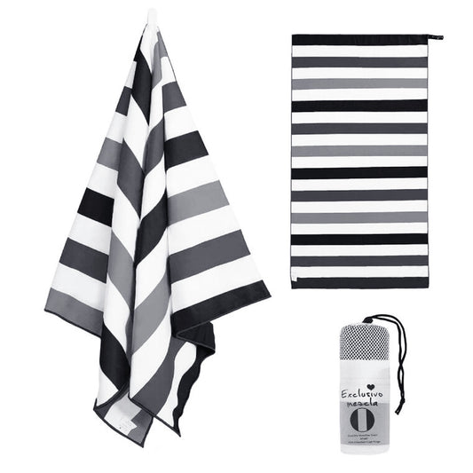 Exclusivo Mezcla Microfiber Quick Dry Beach Towel, Large Sand Free Beach Towel for Travel/ Camping/ Sports (Striped Black, 30"X60") - Super Absorbent, Compact and Lightweight