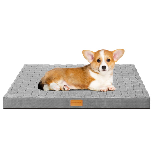 Exclusivo Mezcla Checkered Orthopedic Pet Bed for Medium Dogs 30"X20", Waterproof Removable Washable Cover, Gray