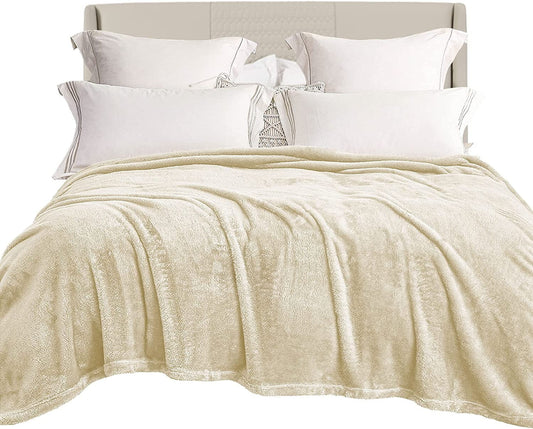 Exclusivo Mezcla Plush Fuzzy Fleece Queen Size Bed Blanket, Super Soft Fluffy and Thick Blankets for Travel Bed and Couch (Beige, 90x90 inches)