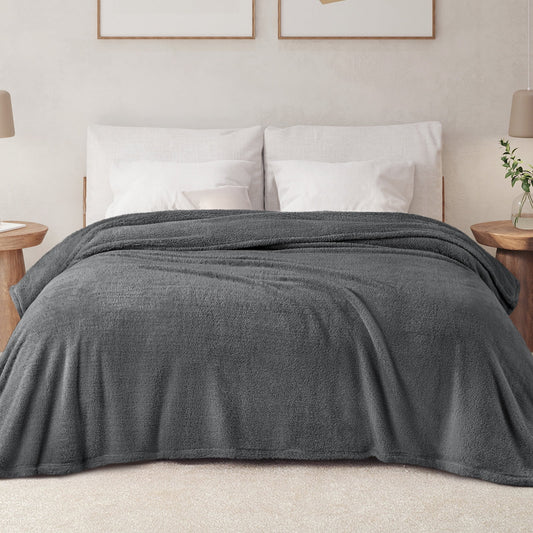 Exclusivo Mezcla Queen Size Flannel Fleece Blanket, Super Soft Velvet Plush Bed Blanket, Fuzzy Cozy Blankets for All Seasons, 90x90 Inches, Dark Grey Blanket