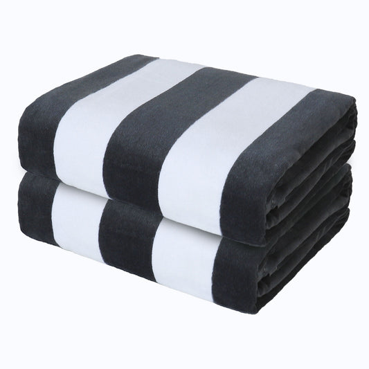 Exclusivo Mezcla 2-Pack Cotton Large Cabana Stripe Beach Towels, Super Absorbent Soft Plush Pool Towel, Bath Towel (Charcoal Grey, 30"x60")