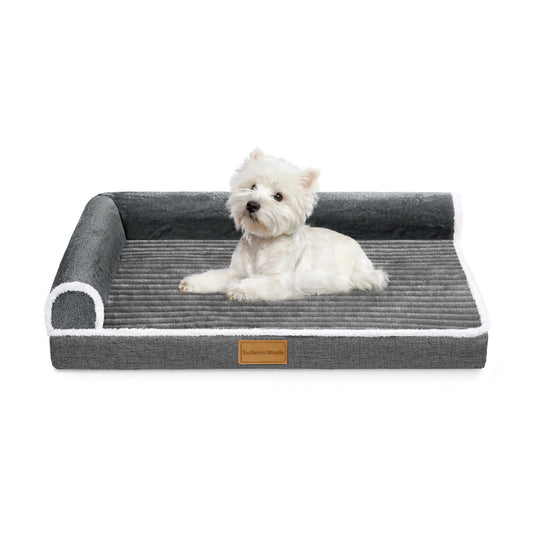 Exclusivo Mezcla Orthopedic Pet Bed for Medium Dogs, 30"X20" Waterproof L Shaped Sofa Dog Bed, Gray
