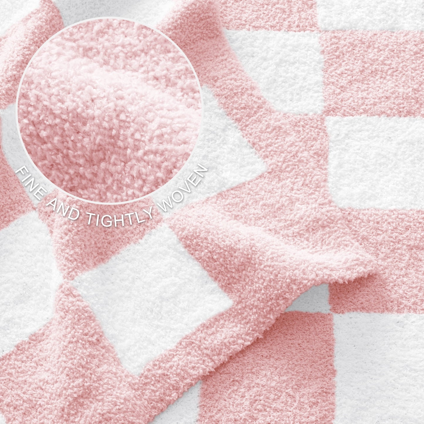 Exclusivo Mezcla Checkered Knit Blanket for Bed Twin Size, Ultra Soft Cozy Fluffy Blanket, Lightweight Fuzzy Throw for Couch and Bed, Pink, 60"x80"