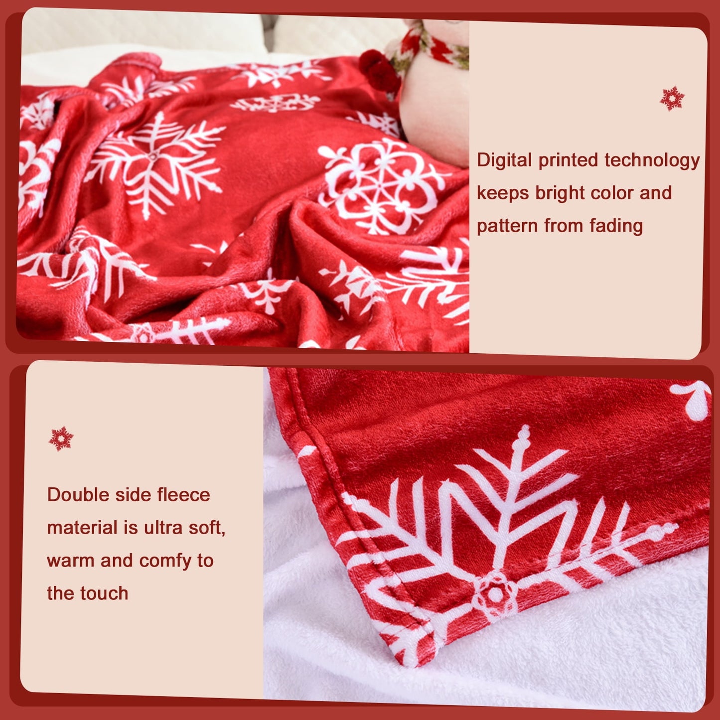 Exclusivo Mezcla Fleece Twin Blanket for Bed, Ultra Plush Christmas Holiday Printed Velvet Blankets,Lightweight and Cozy-60"x80"(Snow)