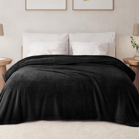 Exclusivo Mezcla Queen Size Flannel Fleece Blanket, Super Soft Velvet Plush Bed Blanket, Fuzzy Cozy Blankets for All Seasons, 90x90 Inches, Black Blanket
