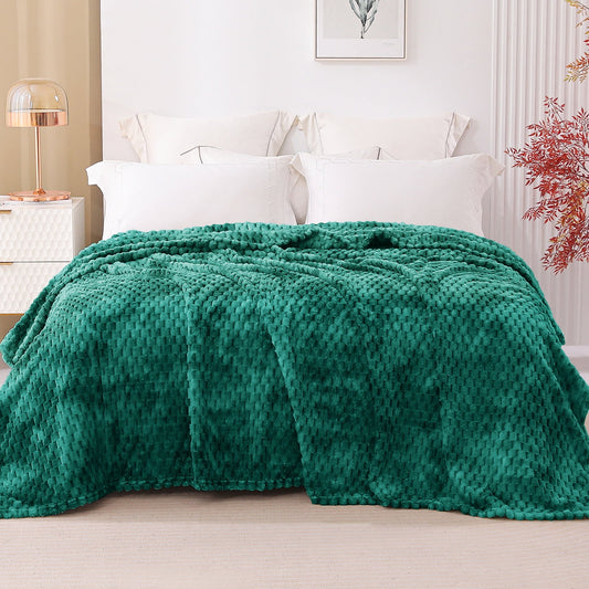 Exclusivo Mezcla Twin Size Flannel Fleece Blanket, 60x80 Inches Stylish Jacquard Velvet Plush Blanket for Bed, Cozy, Warm, Lightweight and Decorative Teal Blanket