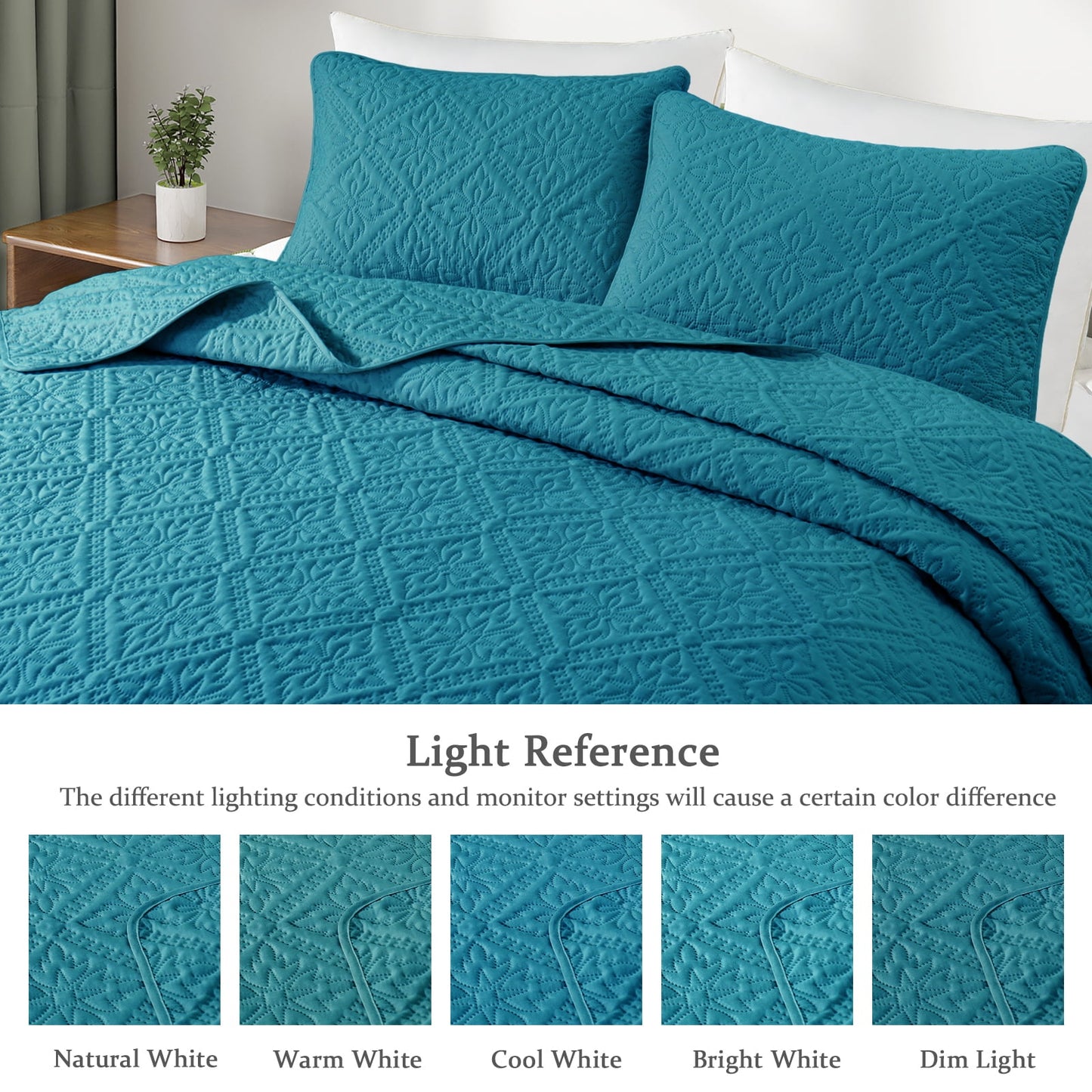 Exclusivo Mezcla Queen Quilt Bedding Set, Lightweight Soft Bedspreads Coverlets with 2 Pillow Shams, Modern Teal Quilts Queen Full Size for All Seasons