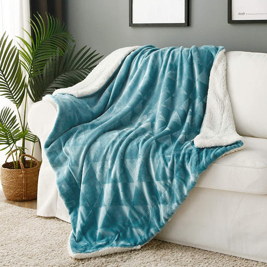 Exclusivo Mezcla 50" x 70" Large Throw Blanket, Reversible Brushed Flannel Fleece& Plush Sherpa Blanket(Slate Blue)- Decorative, Lightweight, Soft and Warm