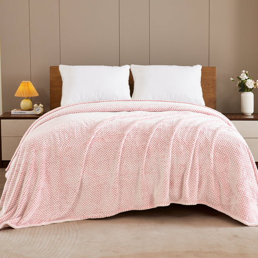 Exclusivo Mezcla Waffle Textured Soft Fleece Blanket, King Size Bed Blanket, Cozy Warm and Lightweight (Mixed Pink, 90x104 inches)