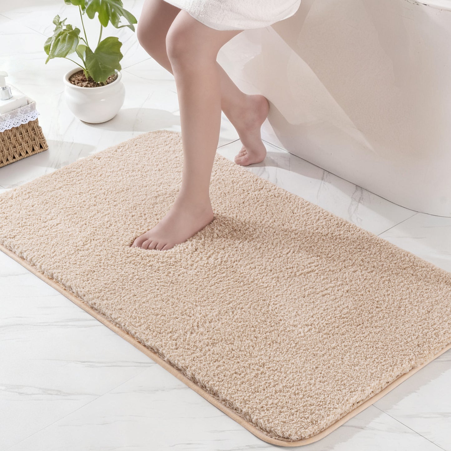 Exclusivo Mezcla Bathroom Rugs Mat 24x47, Extra Soft Non Slip Absorbent Water Microfiber Bath Rugs, Machine Washable Quick Dry Bath Mats for Bathroom Floor, Shower, Home Decor, Solid Camel