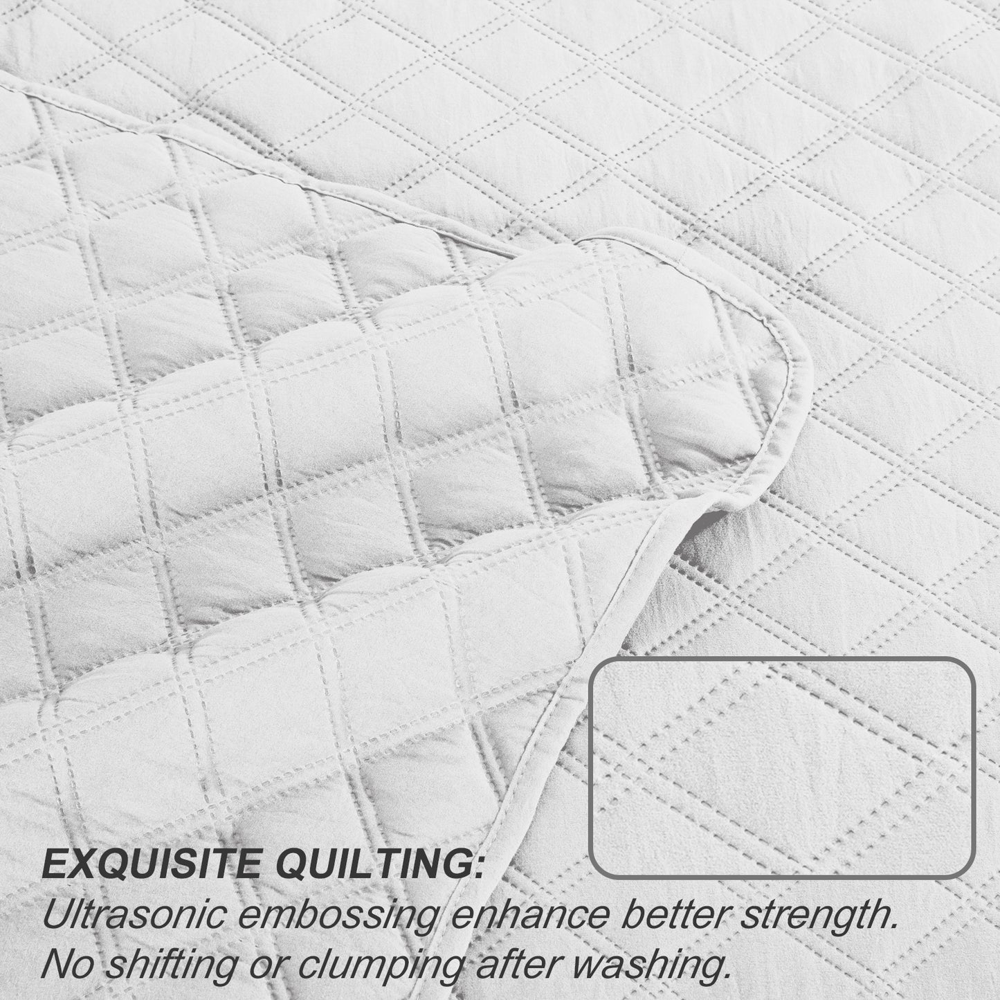 Exclusivo Mezcla 2-Piece White Twin Size Quilt Set, Box Pattern Ultrasonic Lightweight and Soft Quilts/Bedspreads/Coverlets/Bedding Set (1 Quilt, 1 Pillow Sham) for All Seasons