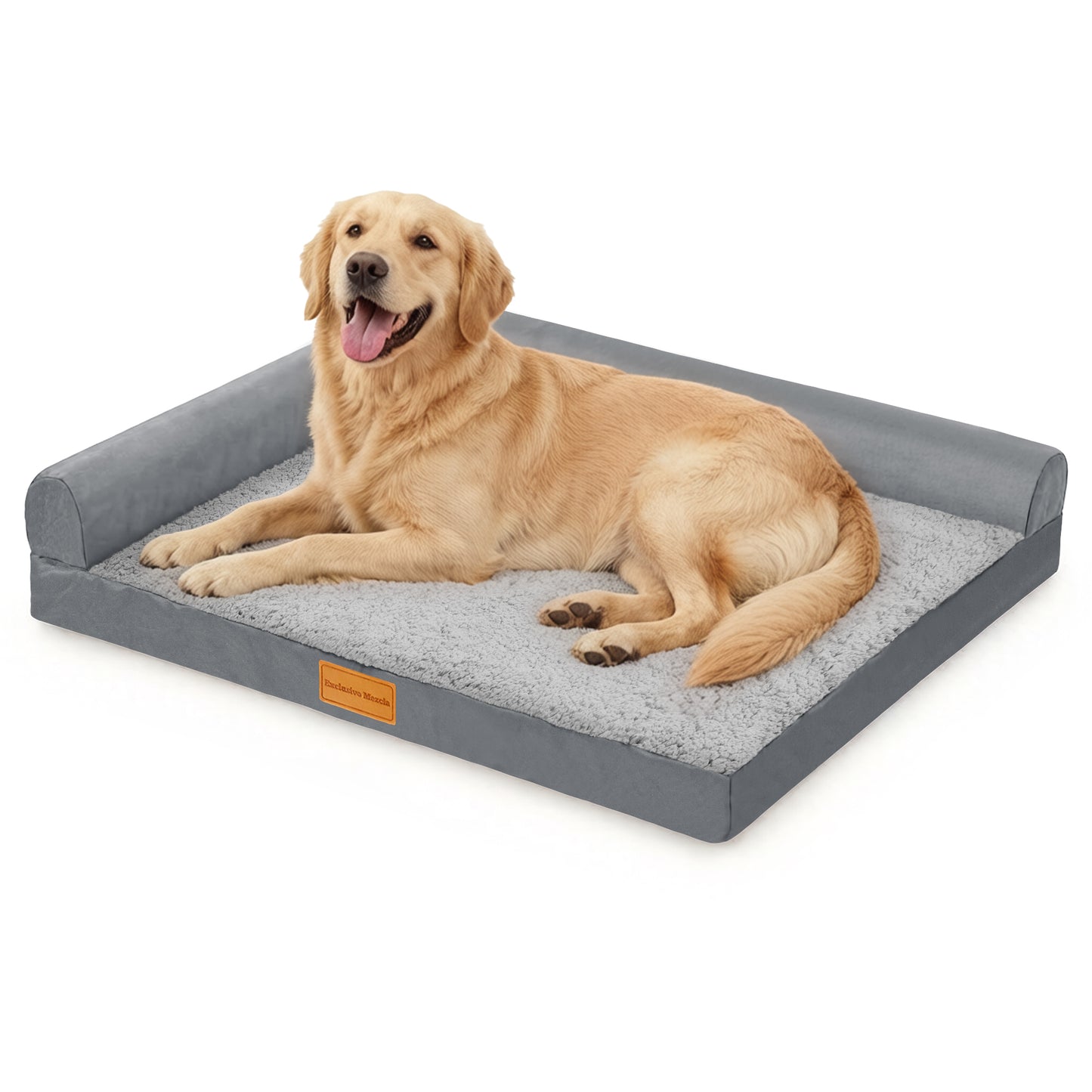 Exclusivo Mezcla L-shaped Pet Couch Bed with Removable and Washable Cover, Orthopedic Dog Bed for Large Dogs with Non-Slip Bottom, 42"X28", Grey