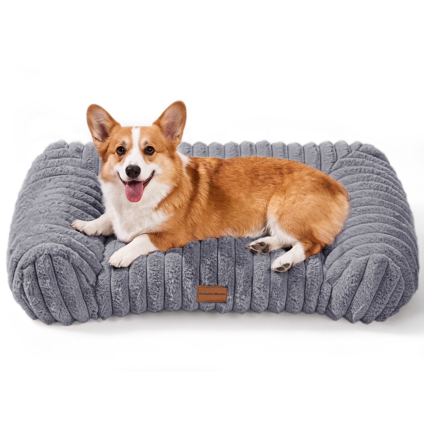 Exclusivo Mezcla Cuddler Couch Pet Bed with Sides for Medium Large Dogs, 36"x28" Ribbed Plush Corduroy Dog Bed with Non-Slip Bottom and Washable Cover, Dark Grey