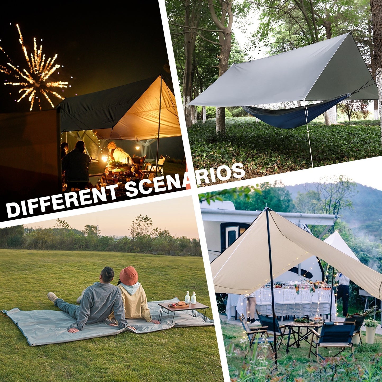 Exclusivo Mezcla Camping Tarp Waterproof, Hammock Rain Fly Tent Tarp - 10 10 ft Rectangle Lightweight Camping Tarps, Portable Rain Fly for Camping Backpacking (Khaki)