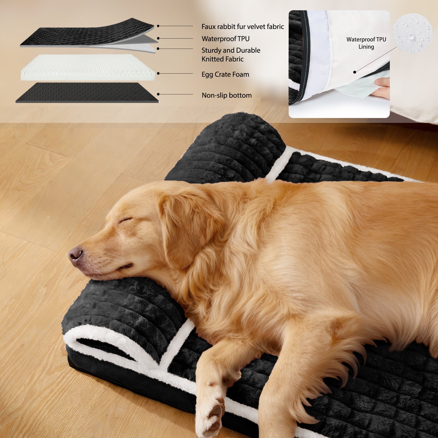 Exclusivo Mezcla Orthopedic Dog Bed with Head Pillow for Small and Medium Dogs, Removable and Machine-Washable Cover, 30"X20", Black