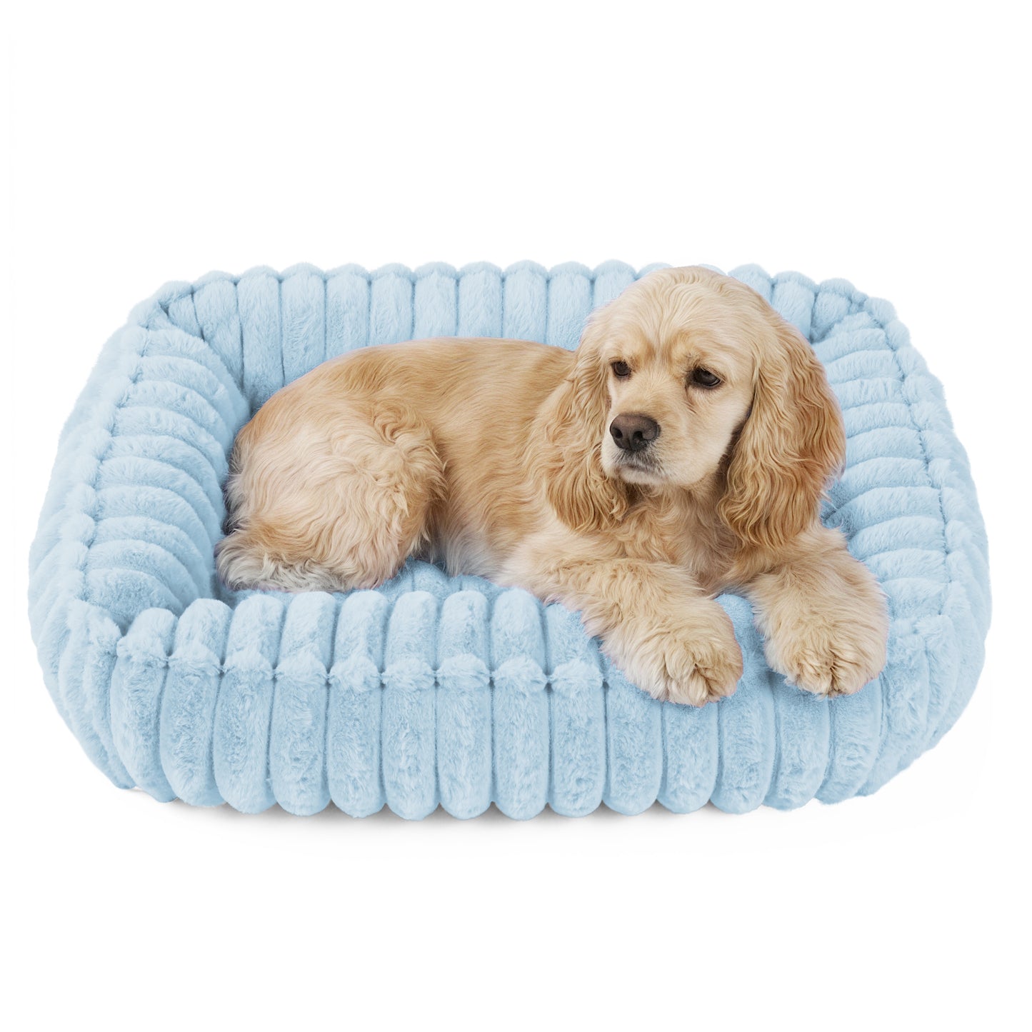 Exclusivo Mezcla Ribbed Plush Cuddler Dog Bed, 32"x24" Calming Pet Bed with Non-Slip Bottom for Medium Dogs, Machine Washable, Blue