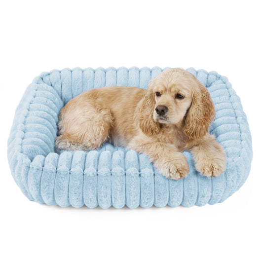 Exclusivo Mezcla Ribbed Plush Cuddler Dog Bed, 32"x24" Calming Pet Bed with Non-Slip Bottom for Medium Dogs, Machine Washable, Blue