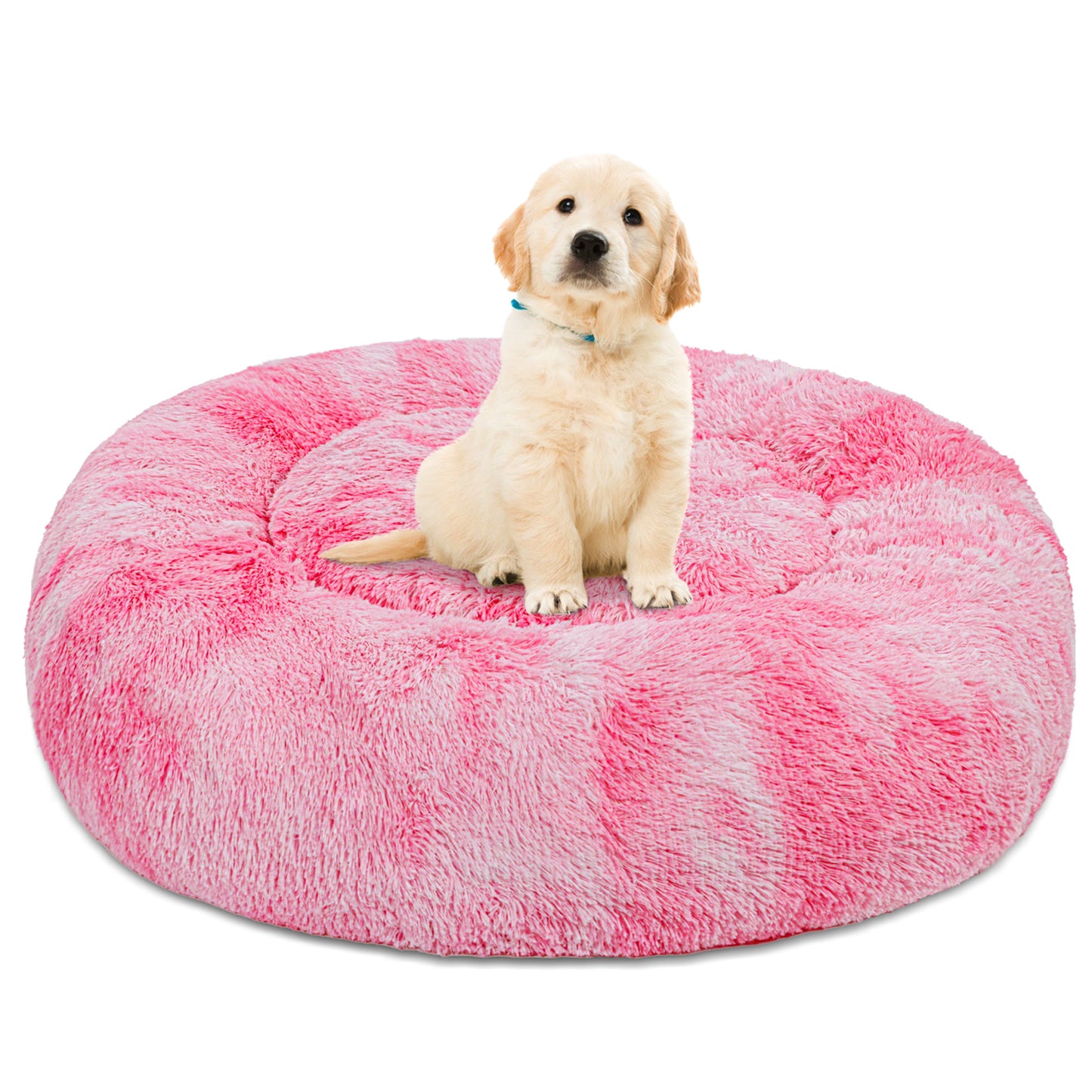 Exclusivo Mezcla Calming Donut Pet Bed for Medium Dogs 24", Anti-Anxiety Plush Cozy Warming Dog Bed, Gradient Pink
