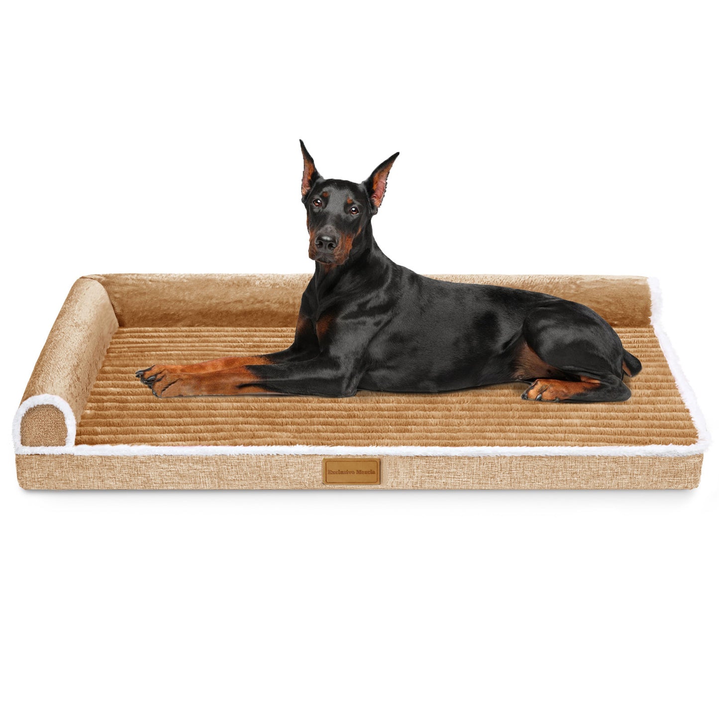 Exclusivo Mezcla Extra Large Orthopedic Dog Bed, Luxury Striped Jacquard Pet Bed Sofa, Waterproof and Washable, 56"×40", Brown