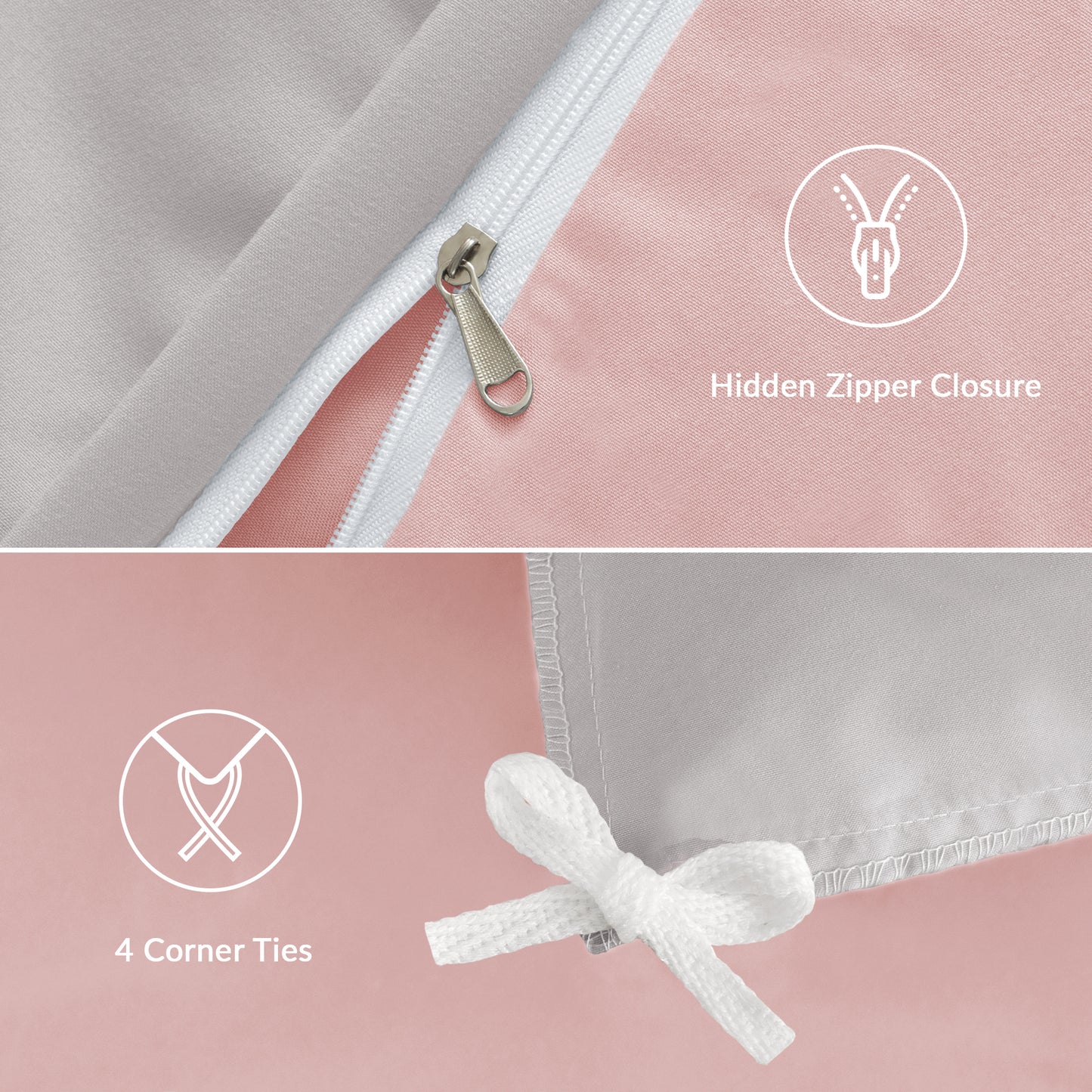 Exclusivo Mezcla Queen Bedding Duvet Cover Set, 3 Pieces Lightweight Comforter Cover with Pillow Shams (Pink and Light Grey)